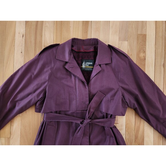 Vintage London Fog 8 Reg Plum 2-in-1 Zip Out Liner Trench Coat Wamsutta - Picture 2 of 12